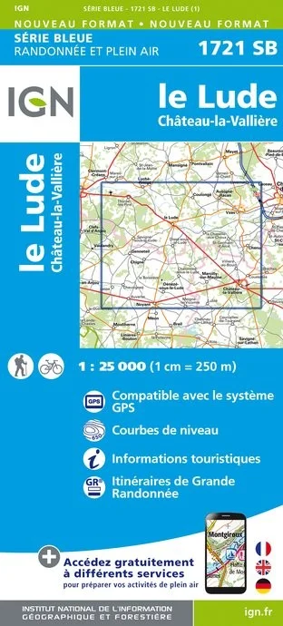 Carte Randonnée Le Lude / Château la Vallière | Série Bleue IGN — recto