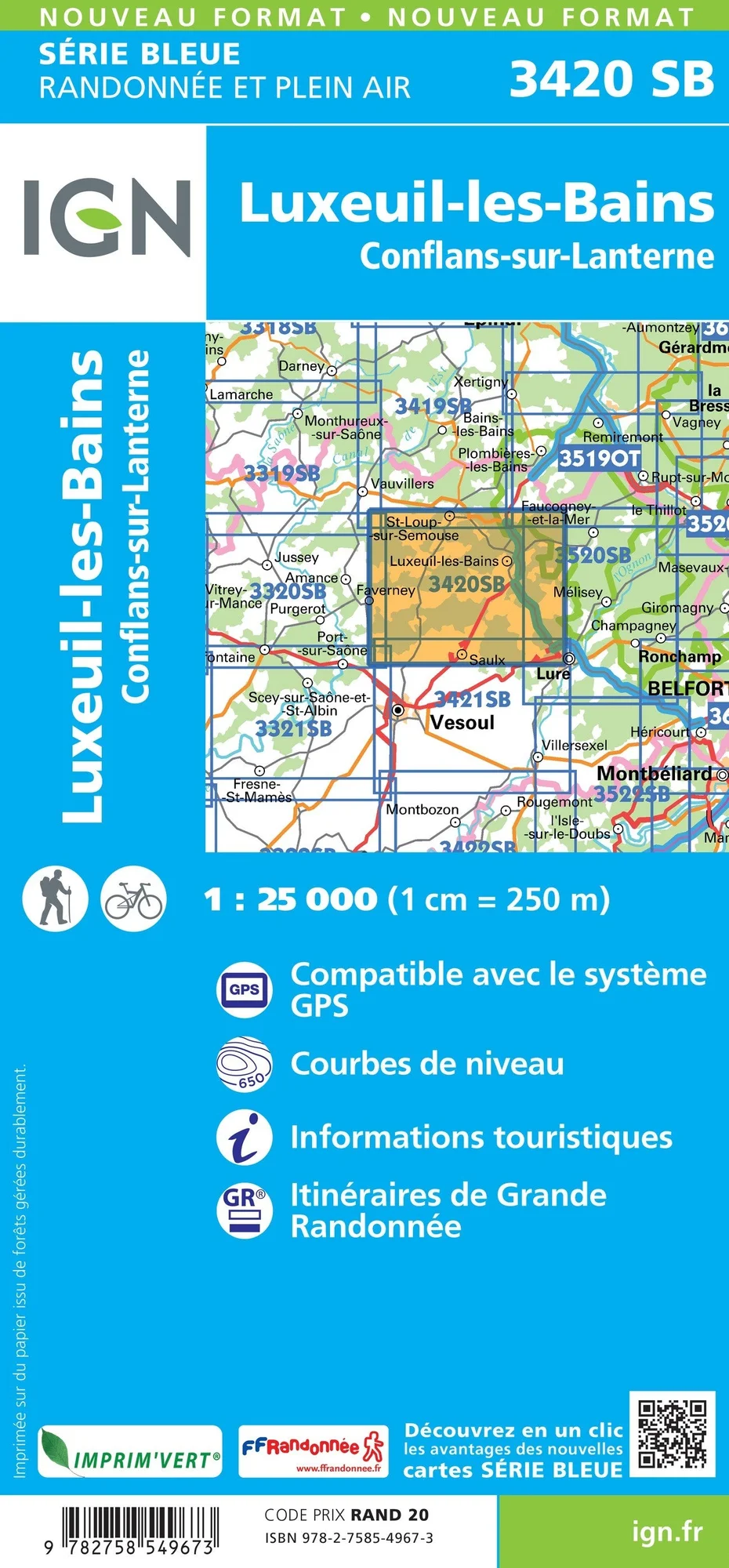 Carte Randonnée Luxeuil-les-Bains / Conflans-sur-Lanterne | Série Bleue IGN