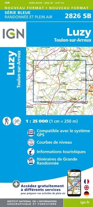 Carte Randonnée Luzy / Toulon sur Arroux | Série Bleue IGN — recto