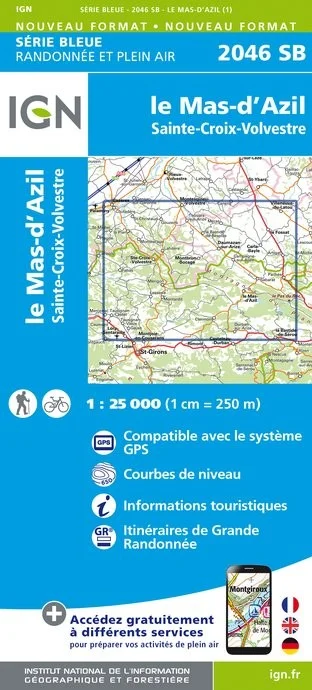 Carte Randonnée Le Mas d'Azil / Sainte-Croix-Volvestre | Série Bleue IGN — recto