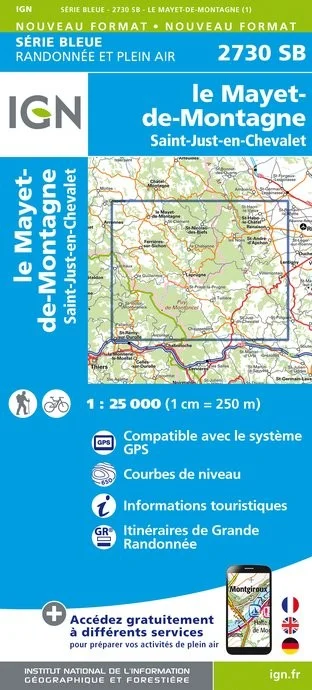 Carte Randonnée Le Mayet de Montagne / Saint-Just-en-Chevalet | Série Bleue IGN — recto