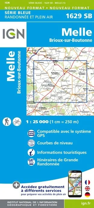 Carte Randonnée Melle / Brioux sur Boutonne | Série Bleue IGN