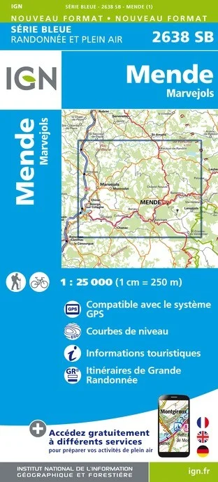 Carte Randonnée Mende / Marvejols | Série Bleue IGN