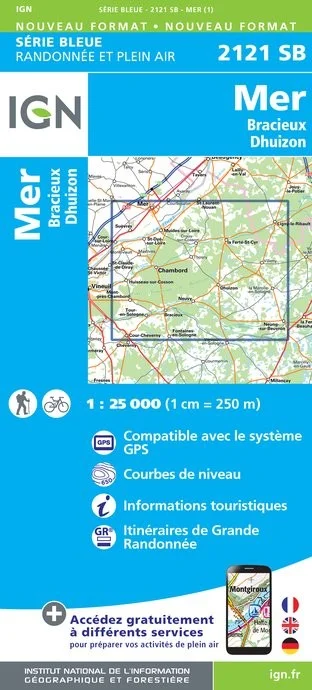 Carte Randonnée Mer / Bracieux / Dhuizon | Série Bleue IGN