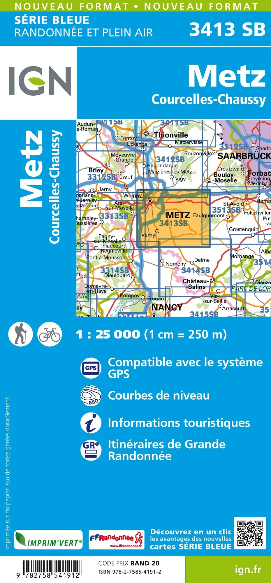Carte Randonnée Metz / Courcelles Chaussy | Série Bleue IGN