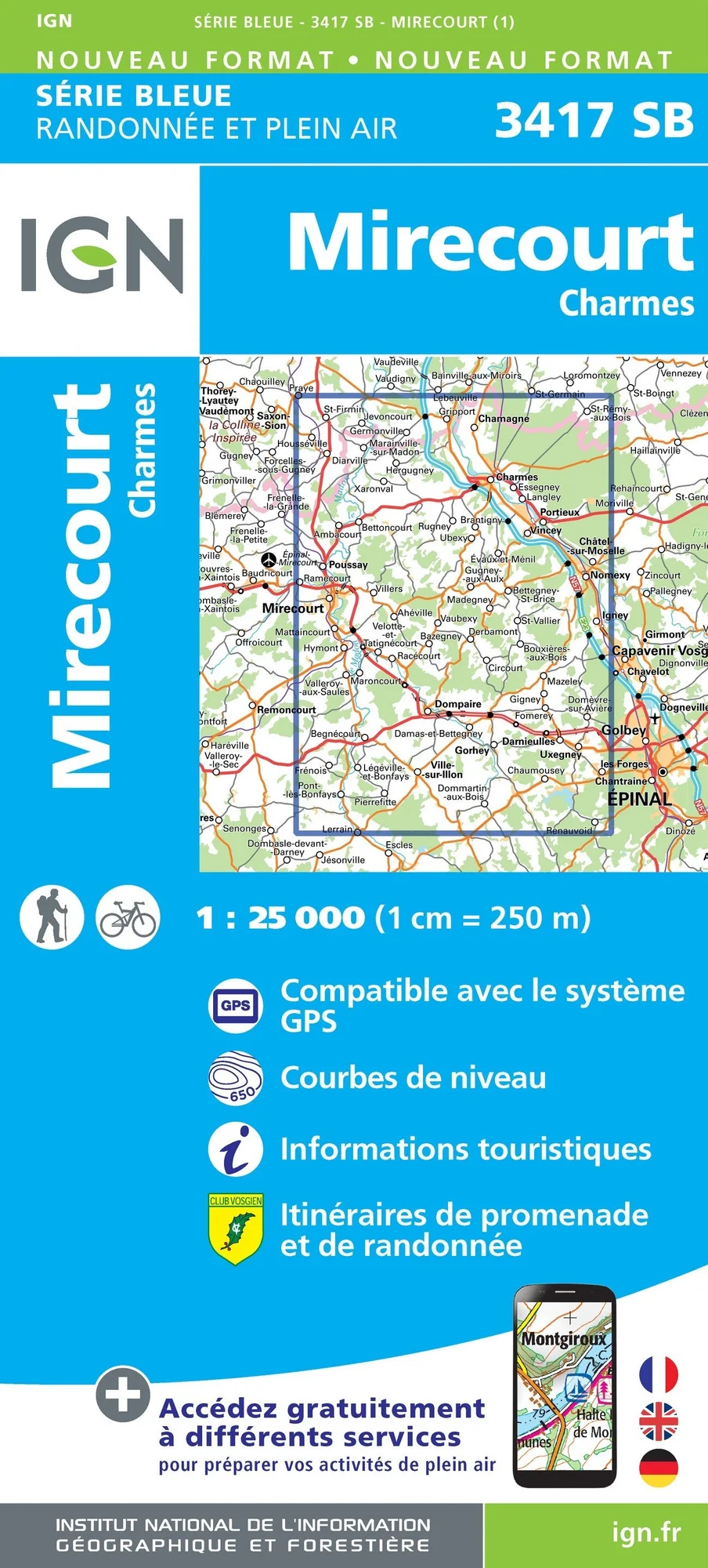 Carte Randonnée Mirecourt / Charmes | Série Bleue IGN