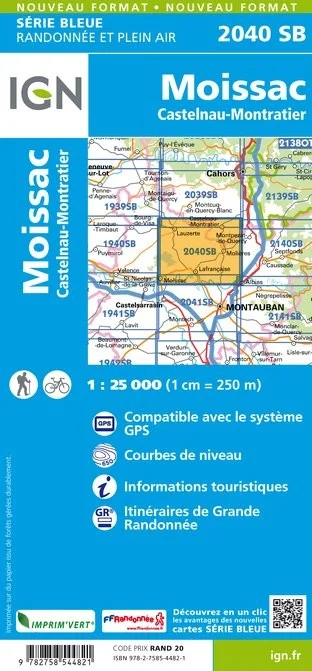 Carte Randonnée Moissac / Castelnau Montratier | Série Bleue IGN