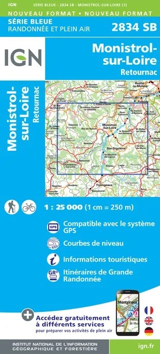 Carte Randonnée Monistrol-sur-Loire / Retournac | Série Bleue IGN