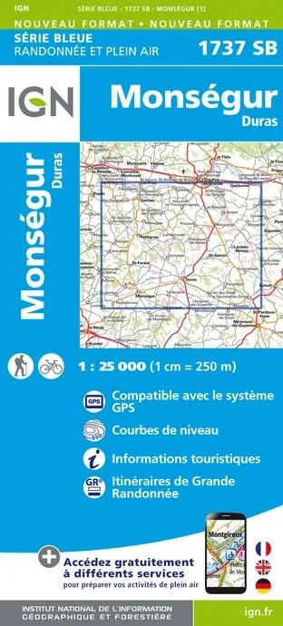 Carte Randonnée Monségur / Duras | Série Bleue IGN
