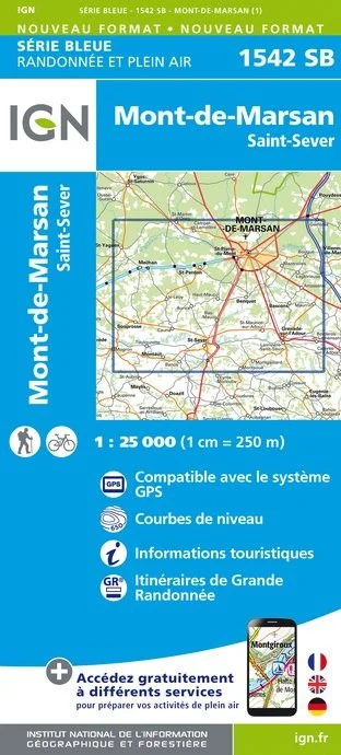 Carte Randonnée Mont de Marsan / Saint-Sever | Série Bleue IGN — recto
