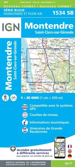 Carte Randonnée Montendre / Saint-Ciers-sur-Gironde | Série Bleue IGN