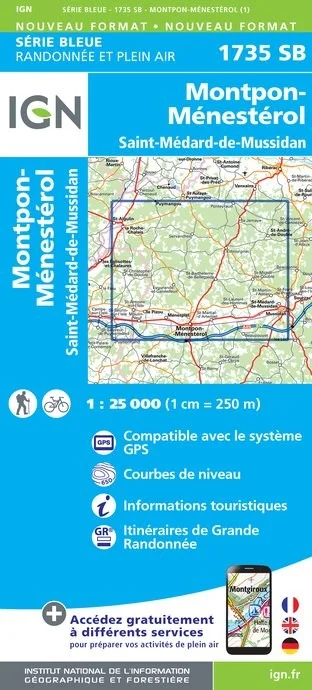 Carte Randonnée Montpon-Ménestérol / St-Médard-de-Mussidan | Série Bleue IGN