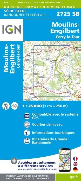 Carte Randonnée Moulins-Engilbert / Cergy-la-Tour | Série Bleue IGN — recto
