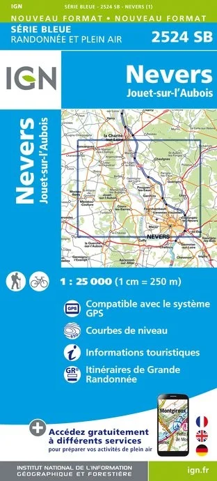 Carte Randonnée Nevers / Jouet sur l'Aubois | Série Bleue IGN