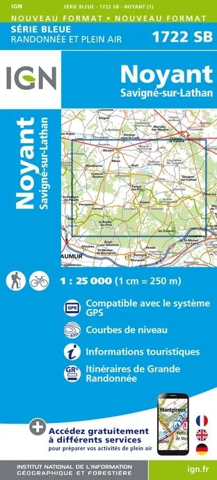 Carte Randonnée Noyant / Savigne sur Lathan | Série Bleue IGN