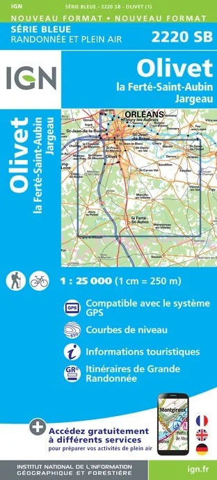 Carte Randonnée Olivet / La Ferté-Saint-Aubin / Jargeau | Série Bleue IGN — recto