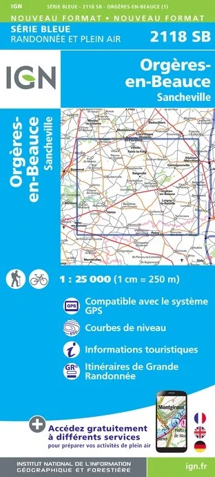 Carte Randonnée Orgères-en-Beauce / Sancheville | Série Bleue IGN