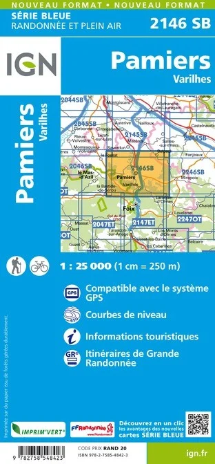 Carte Randonnée Pamiers / Varilhes | Série Bleue IGN