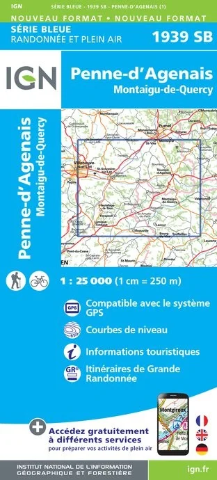 Carte Randonnée Penne-d'Agenais / Montaigu-de-Quercy | Série Bleue IGN — recto