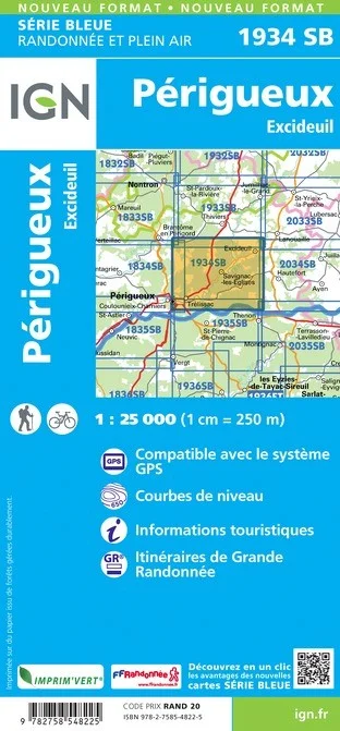 Carte Randonnée Périgueux / Excideuil | Série Bleue IGN