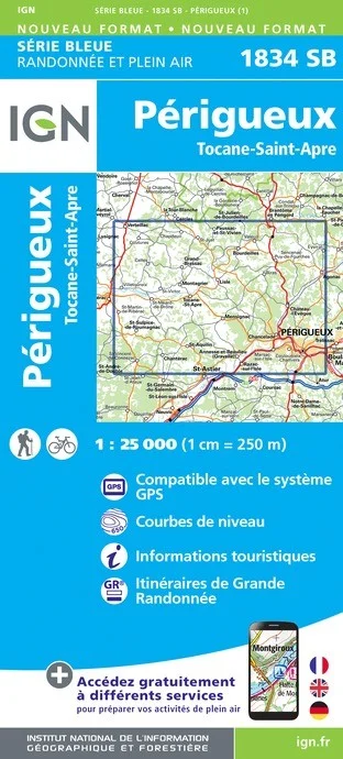 Carte Randonnée Périgueux / Tocane-Saint-Apre | Série Bleue IGN