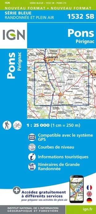 Carte Randonnée Pons / Pérignac | Série Bleue IGN