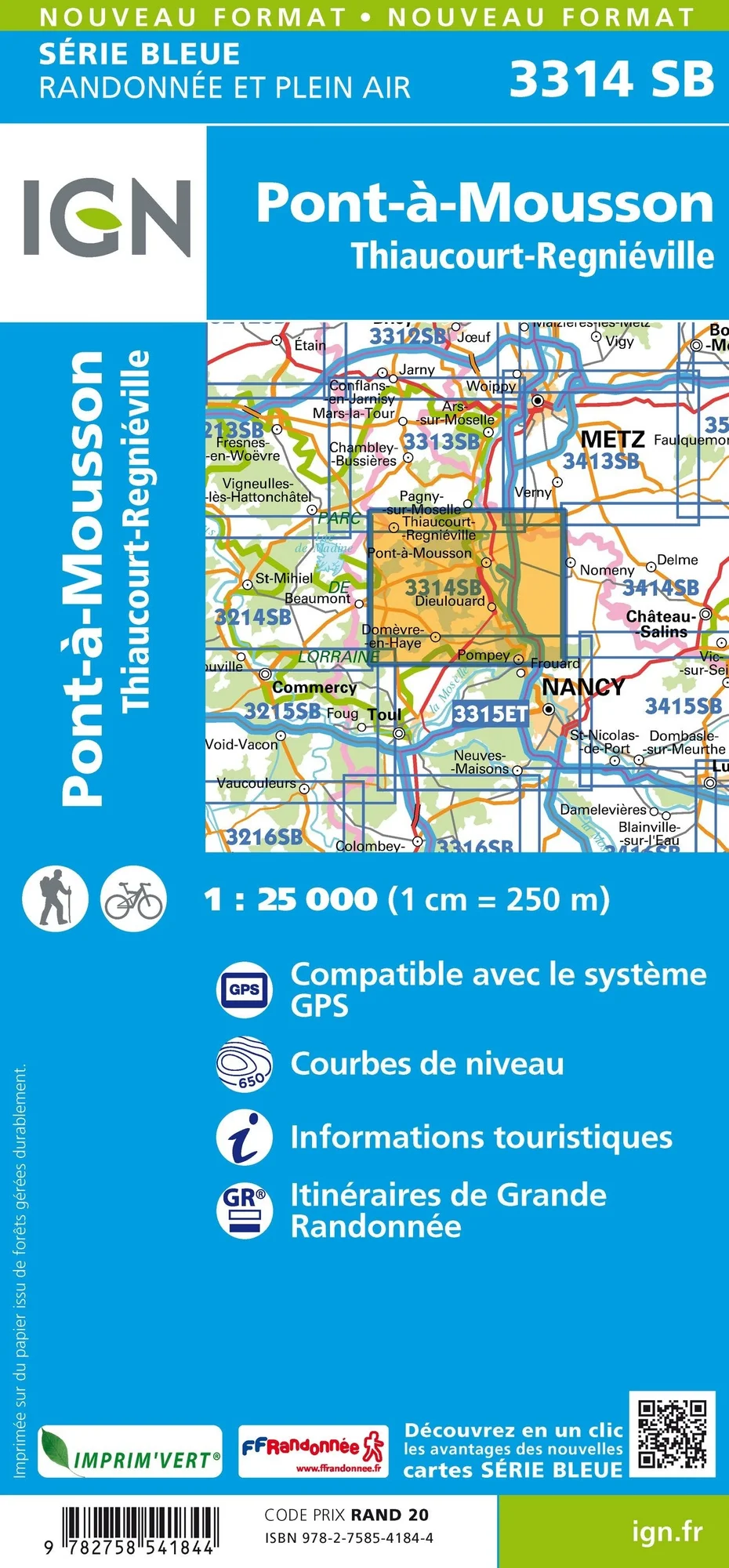 Carte Randonnée Pont à Mousson / Thiaucourt Régniéville | Série Bleue IGN
