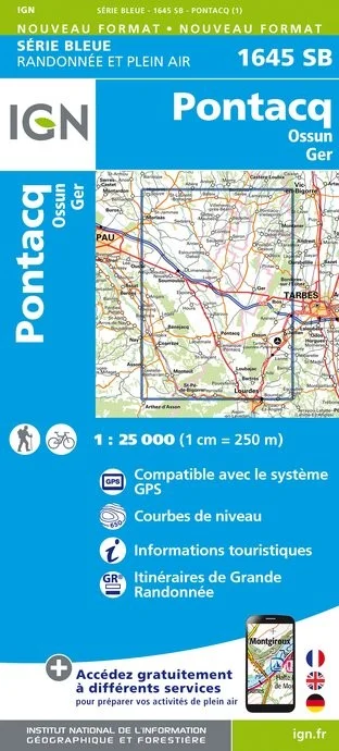 Carte Randonnée Pontacq / Ossun / Ger | Série Bleue IGN
