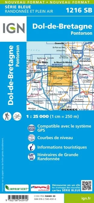 Carte Randonnée Pontorson / Dol-de-Bretagne | Série Bleue IGN