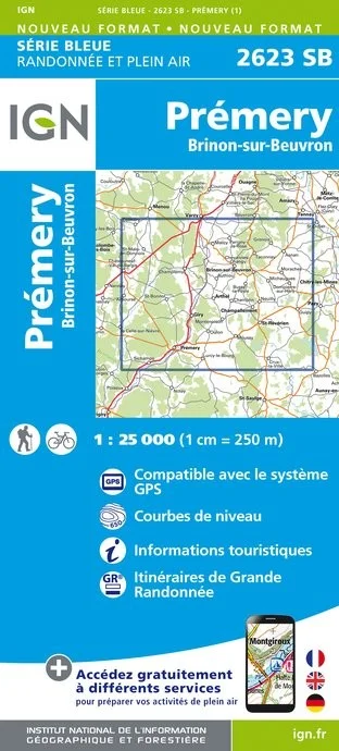 Carte Randonnée Premery / Brinon sur Beuvron | Série Bleue IGN