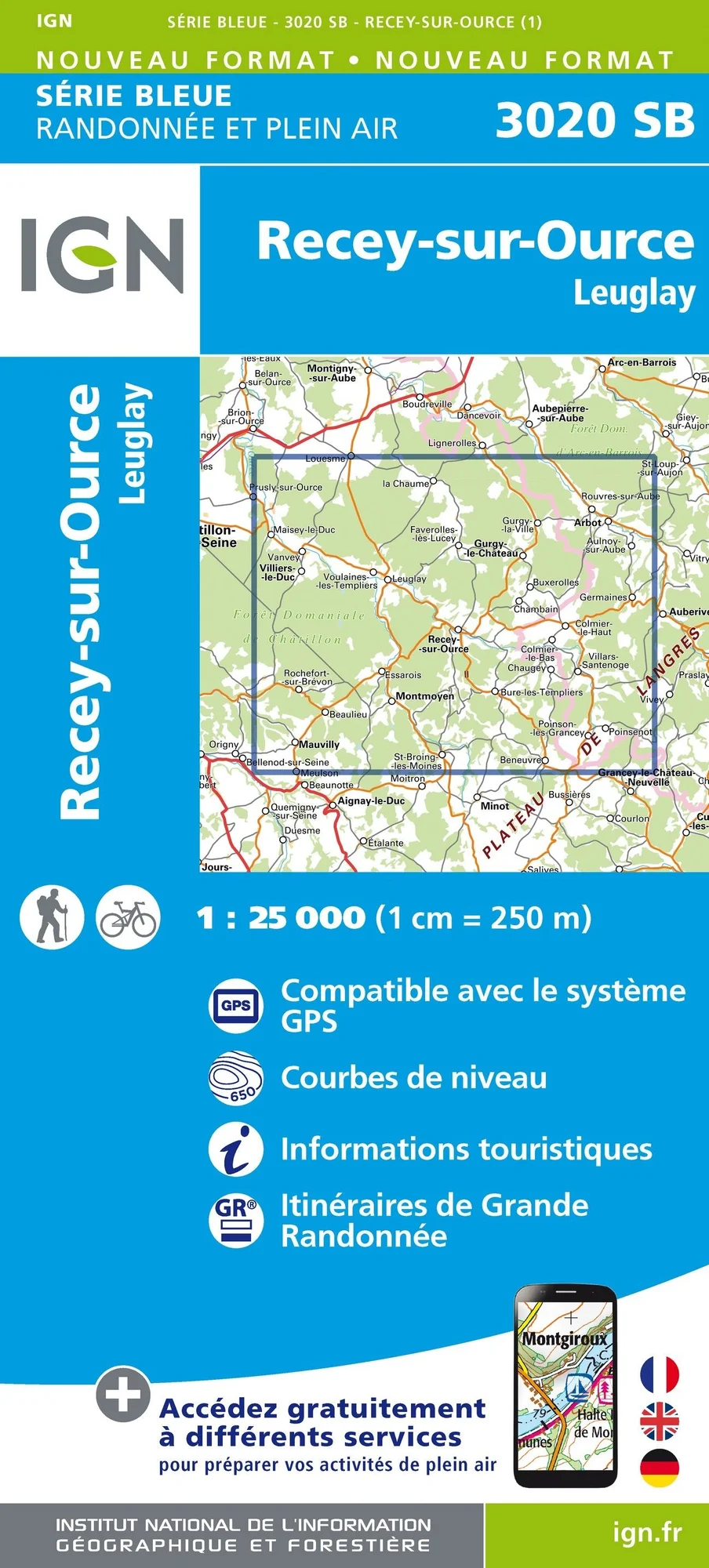 Carte Randonnée Recey-sur-Ource / Leuglay | Série Bleue IGN