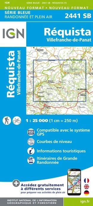 Carte Randonnée Réquista / Villefranche de Panat | Série Bleue IGN — recto