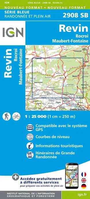 Carte Randonnée Revin / Rocroi / Maubert Fontaine | Série Bleue IGN