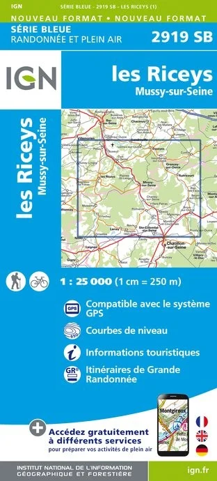 Carte Randonnée les Riceys / Mussy-sur-Seine | Série Bleue IGN