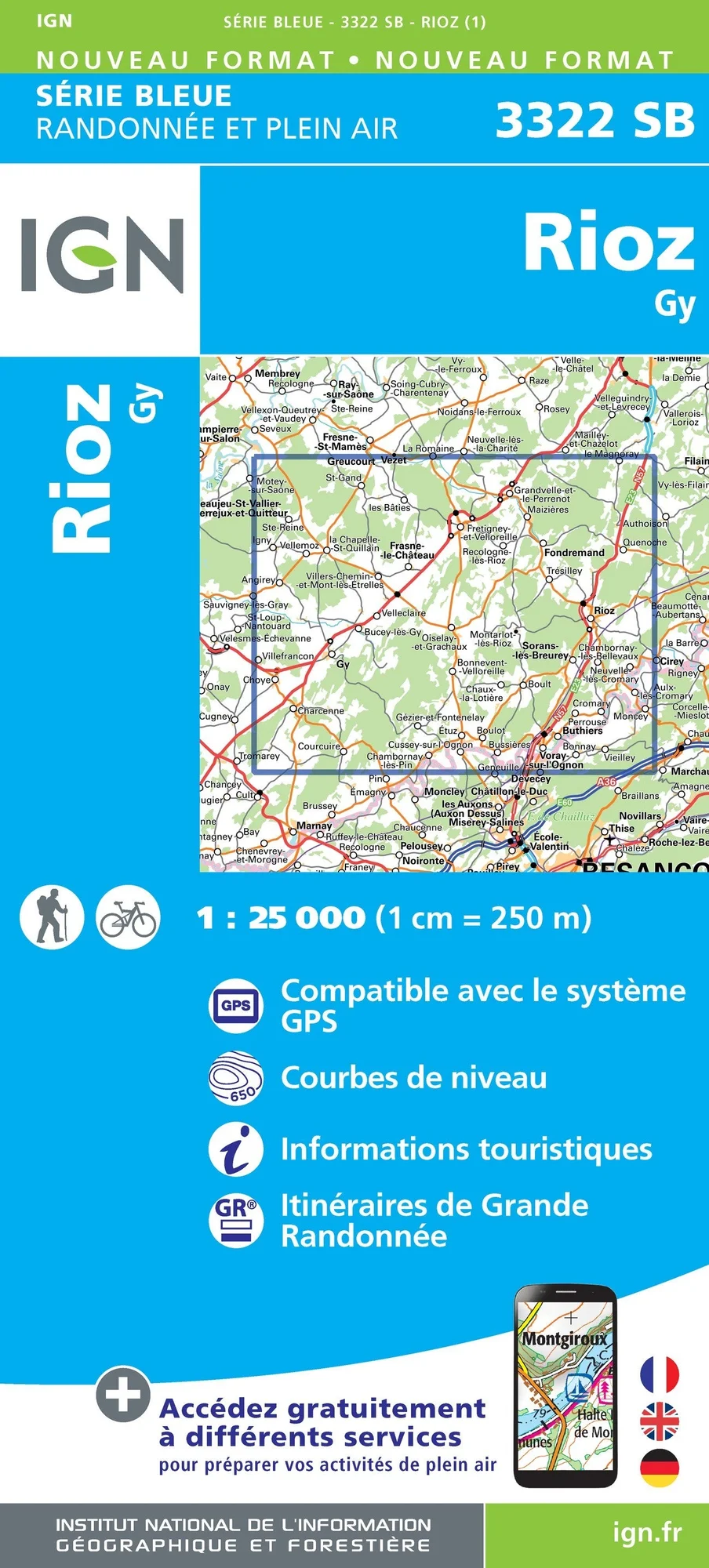 Carte Randonnée Rioz / Gy | Série Bleue IGN