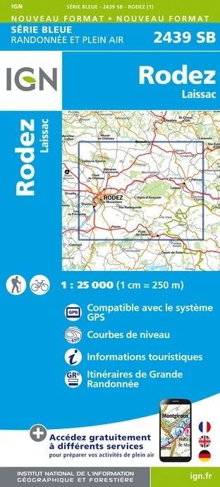 Carte Randonnée Rodez / Laissac | Série Bleue IGN
