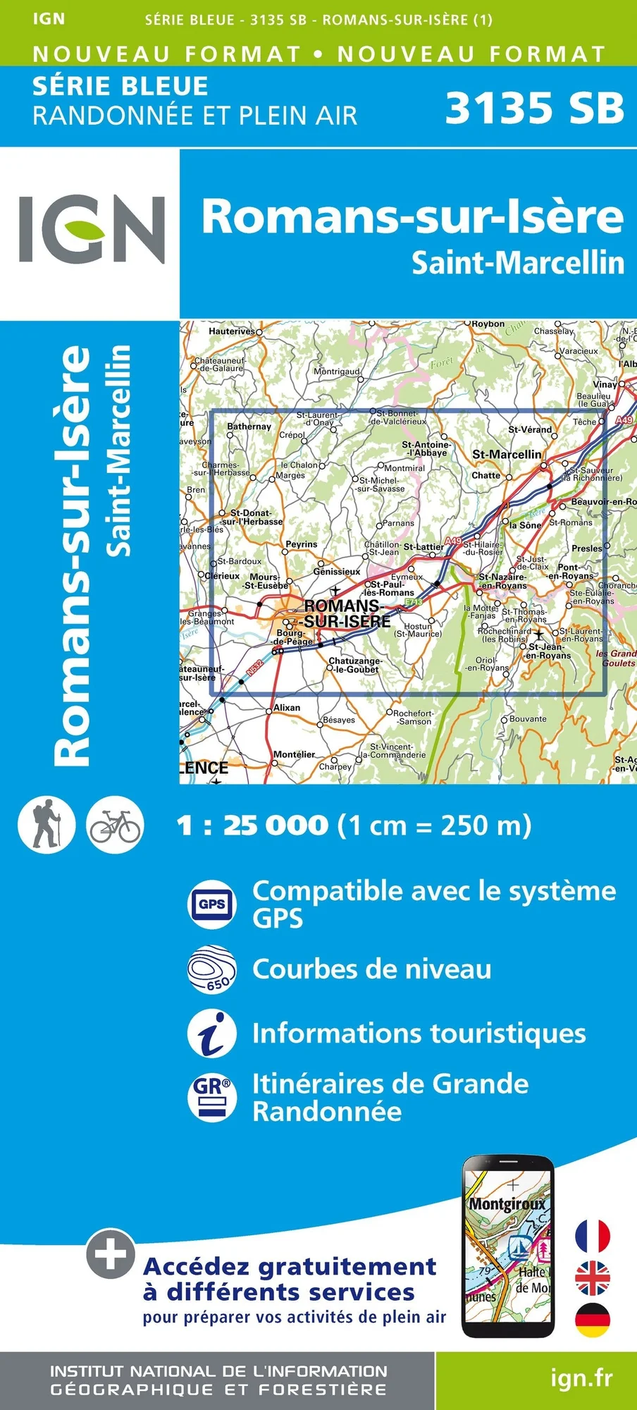 Carte Randonnée Romans sur Isère / St Marcellin | Série Bleue IGN
