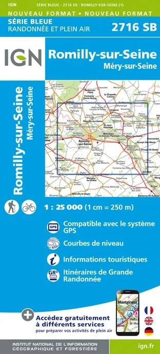 Carte Randonnée Romilly sur Seine / Méry sur Seine | Série Bleue IGN