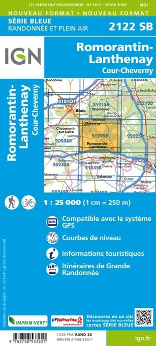 Carte Randonnée Romorantin Lanthenay - Cour Cheverny | Série Bleue IGN — recto