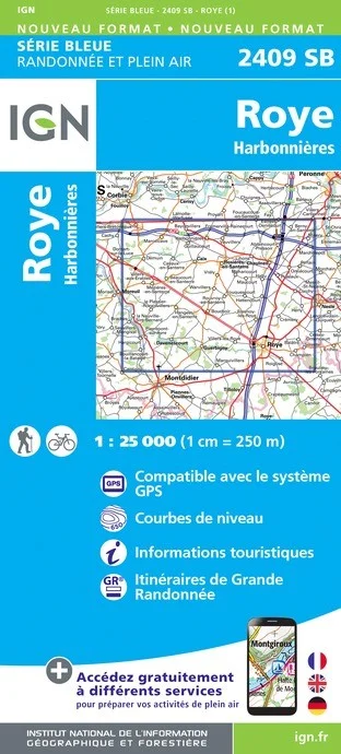 Carte Randonnée Roye / Harbonnières | Série Bleue IGN