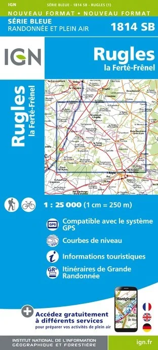 Carte Randonnée Rugles - La Ferté Frênel | 1814SB Série Bleue IGN