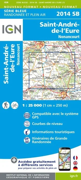 Carte Randonnée Saint-André-de-l'Eure / Nonancourt | Série Bleue IGN