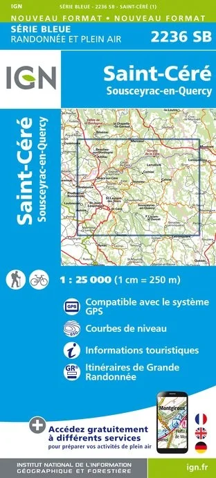 Carte Randonnée Saint-Céré / Sousceyrac | Série Bleue IGN
