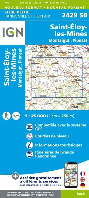 Carte Randonnée Saint-Eloy-les-Mines / Montaigut / Pionsat | Série Bleue IGN