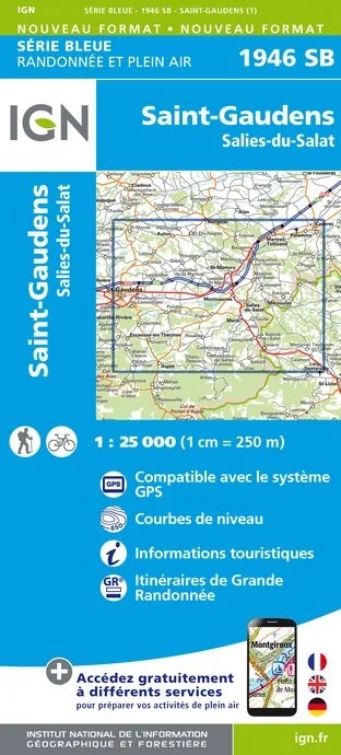 Carte Randonnée Saint Gaudens / Salies du Salat | Série Bleue IGN