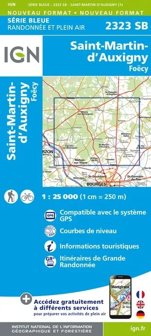 Carte Randonnée Saint Martin d'Auxigny / Foécy | Série Bleue IGN — recto