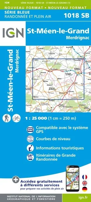 Carte Randonnée Saint-Meen le Grand / Merdrignac | Série Bleue IGN