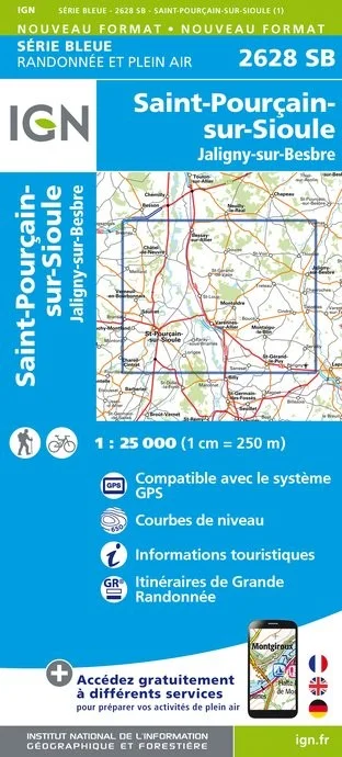 Carte Randonnée Saint-Pourçain sur Sioule / Jaligny sur Besbre | Série Bleue IGN