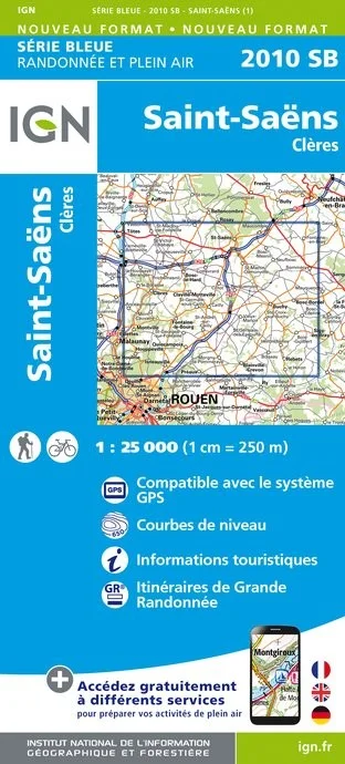 Carte Randonnée Saint-Saëns / Cleres | Série Bleue IGN