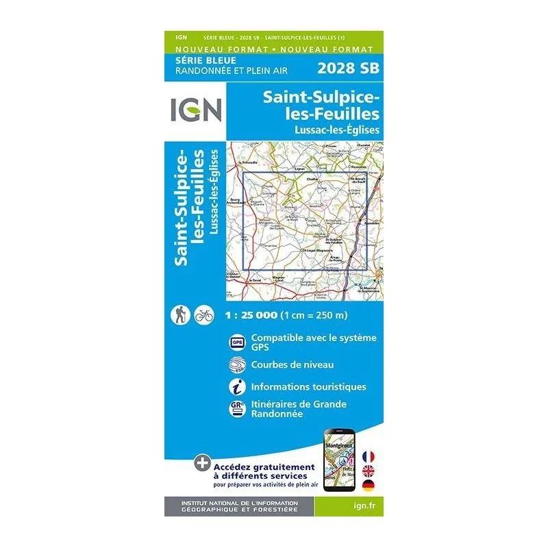 Carte Randonnée Saint-Sulpice-les-Feuilles / Lussac les Eglises | Série Bleue IGN